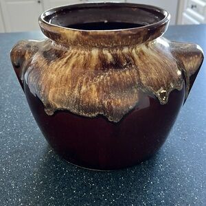 Vintage Roseville Pottery Brown Drip Glaze Stoneware Bean Pot USA